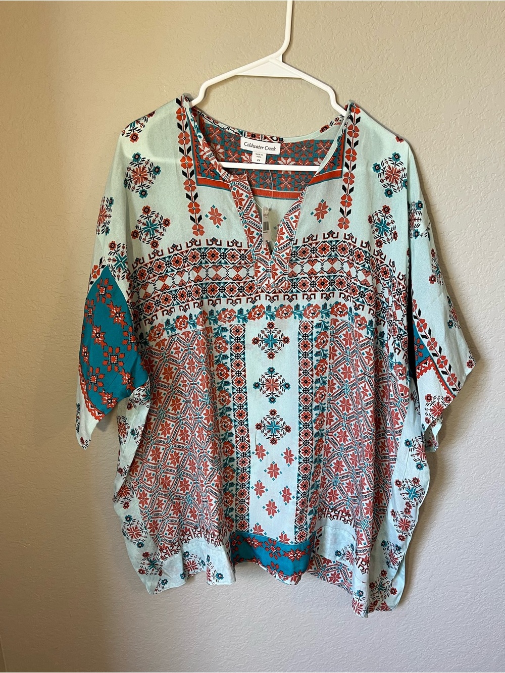 NWT Coldwater Creek Boho Patchwork Kimono Tunic Top 2X Coastal Beach Vacation